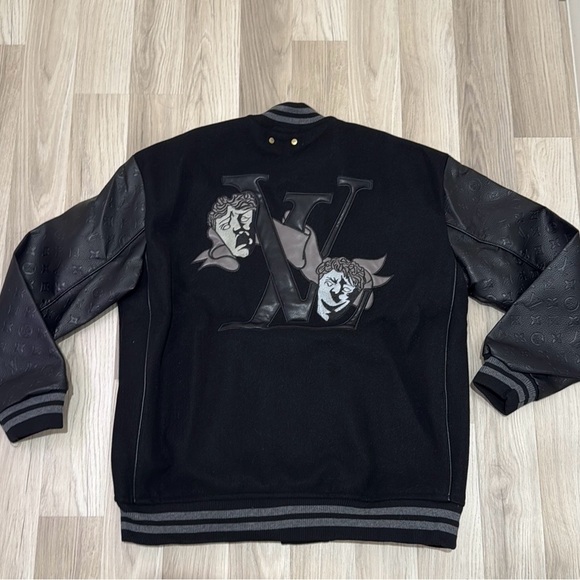 Louis Vuitton Black Varsity Jacket with Leather Sleeves - Picture 1 of 9